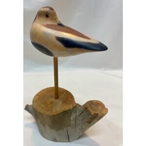 Signed Hand Carved Wood Plover Shore Bird Signed “SJH ‘02”